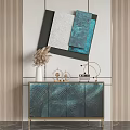 Elegant Modern Entryway Interior With Teal Console Cabinet And Decorative Ornaments