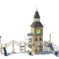 Outdoor Garden Play Structure With Clock Tower Slides And Climbing Frames 3d model