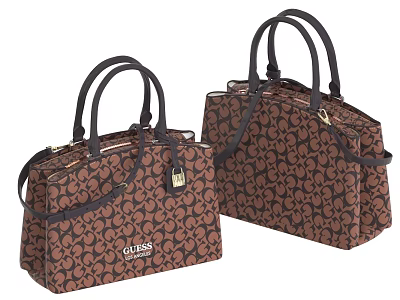 Stylish Brown Guess Handbags With Patterned Logo Design And Shoulder Straps 3d model