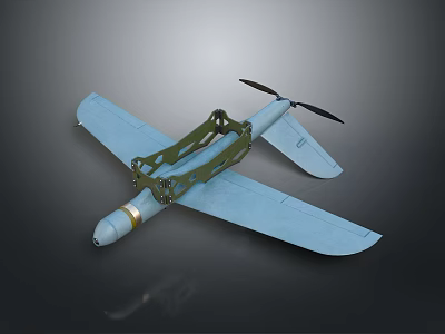 Blue Wing Model Airplane With Propeller And Metal Bracket Structure Design Details 3d model