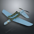 Blue Wing Model Airplane With Propeller And Metal Bracket Structure Design Details 3d model