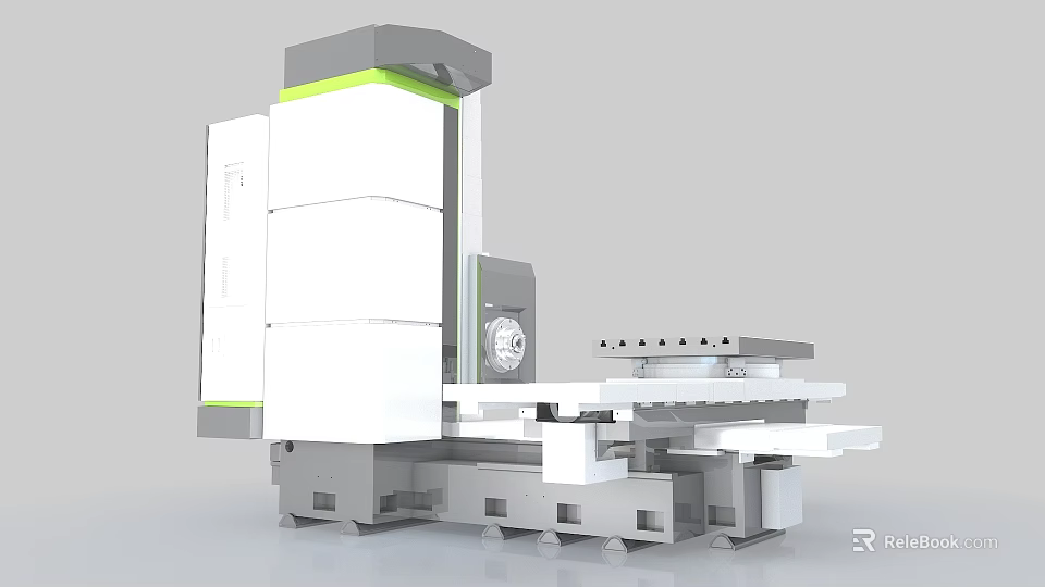 Heavy Duty Industrial Equipment With White Gray Body Green Accent Stripes And Workbench Platform 3d model 