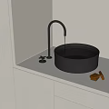 Modern Black Bathroom Sink With Dripping Faucet On White Countertop And Soap Bars