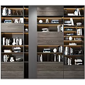 Modern Wooden Bookcase Home Library Design With Layered Shelves And Decorative Books Ornaments