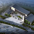 Modern Office Building Exterior Design With Parking Lot Greenery And Road Access