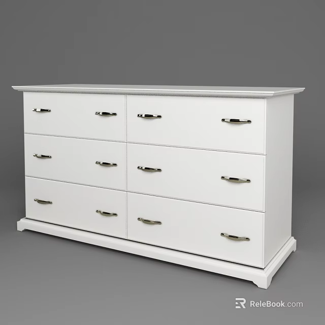 White Modern Chest of Drawers with Multiple Drawers and Metal Handles 3d model 