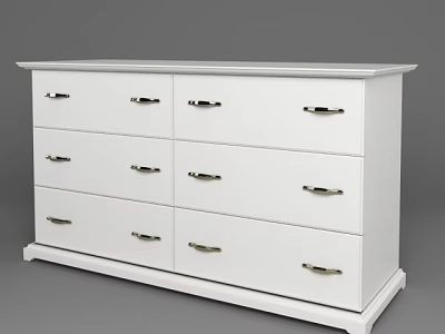 White Modern Chest of Drawers with Multiple Drawers and Metal Handles 3d model