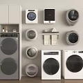 Collection of Modern Washing Machines in Various Designs and Sizes for Home Use