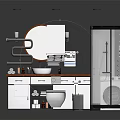 Modern Bathroom Interior Design With Round Mirror Vanity Toilet And Storage Cabinet