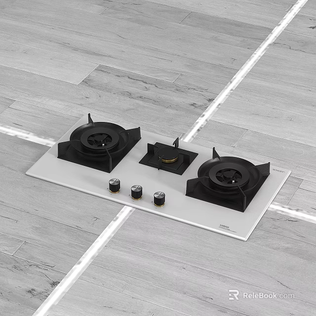 Modern Gas Stove Kitchen Appliance With Three Burners Control Knobs And White Panel 3d model