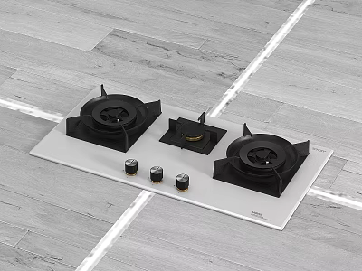Modern Gas Stove Kitchen Appliance With Three Burners Control Knobs And White Panel 3d model