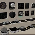 Modern Kitchen Appliances With Various Cooktops Pots Pans And Shelf