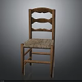 Rustic Wooden Chair With Scalloped Backrest And Woven Seat Design