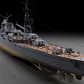 Large Warship With Turrets And Deck Details 3d model