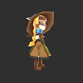 Cartoon Style Woman Wearing Brown Hat Blue Scarf And Brown Coat With Blonde Hair