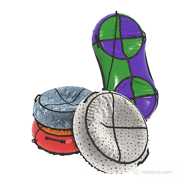 Colorful Round Garden Decor Accessories Outdoor Seating Cushions With Polka Dot Patterns 3d model 