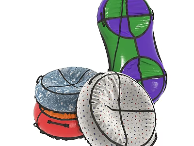 Colorful Round Garden Decor Accessories Outdoor Seating Cushions With Polka Dot Patterns 3d model