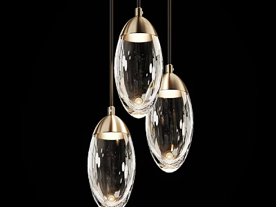 Elegant Modern Three Crystal Pendant Lights With Golden Top Hanging Design 3d model