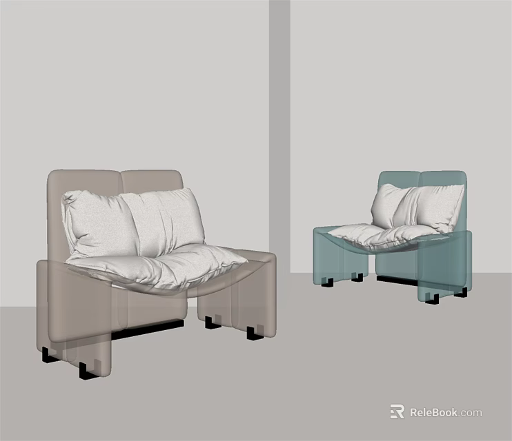 Modern Leisure Accent Chairs In Two Colors With Padded Seats And Minimalist Design 3d model 