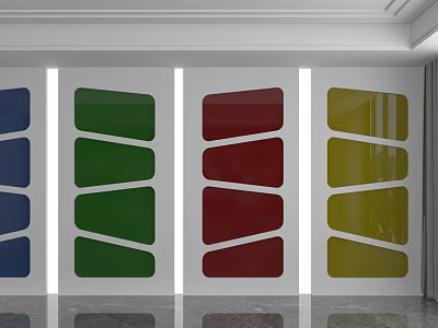 Modern Interior Background Wall With Colorful Geometric Glass Panels In Blue Green Red Yellow 3d model