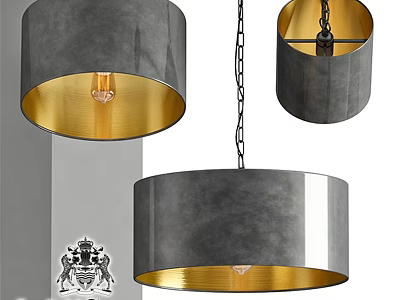 Modern Gray And Gold Metal Drum Shade Chandelier With Hanging Chain Design 3d model