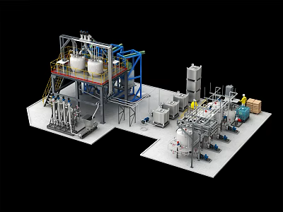 Industrial Equipment System With Large Tanks Piping Platforms And Tower Units 3d model