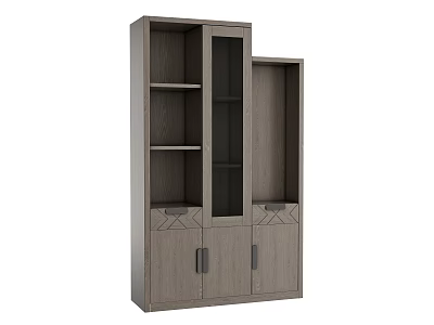 Modern Wooden Bookcase With Glass Door Open Shelves And Drawer Storage Design 3d model