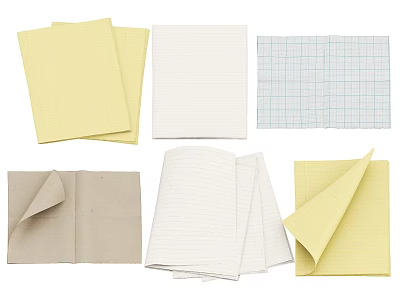 Variety of Colored Notebooks With Lined Grid and Blank Pages Open and Closed Designs 3d model