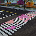 Colorful Plaza Paving with Pink Heart Patterns Zebra Crossing and Love Theme Elements Urban Street