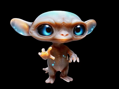 Cute Fantasy Game Movie Character With Big Blue Eyes Large Ears And Glowing Spots 3d model