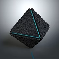Modern Abstract Black Geometric Structure Composed of Small Cubes with Blue Glowing Edges