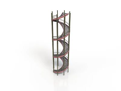 Modern Spiral Architecture With Vertical Red Steps And Black Frame Structure 3d model