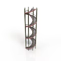 Modern Spiral Architecture With Vertical Red Steps And Black Frame Structure