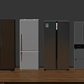 Various Style Refrigerators in Beige White Silver Colors On Wooden Floor