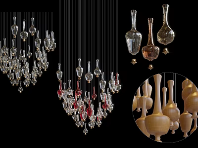 Modern Vase Shaped Chandeliers With Glass And Wooden Elements For Interior Design 3d model