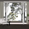 Elegant Sheer And Brown Curtains For Window With Natural Light And Green Tree View