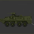 Detailed Green Armored Military Vehicle with Six Wheels Mounted Machine Gun and Antennas