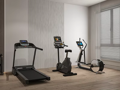 Modern Indoor Fitness Equipment With Treadmill Stationary Bike And Elliptical Trainer 3d model