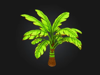 Vibrant Green Palm Tree with Large Leaves and Brown Trunk in Isolated View 3d model
