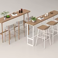 Modern Bar Interior With Wooden Counter High Stools And Decorative Plants