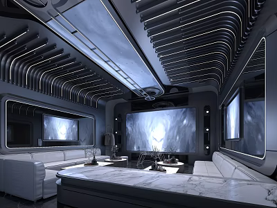 Futuristic KTV Room Interior With High Tech Screens And Sofas 3d model