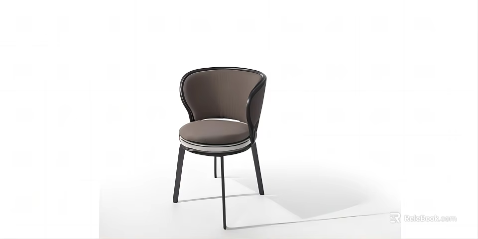 Modern Brown Leather Dining Chair With Black Metal Legs And Minimalist Design 3d model 