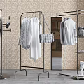 Metal Clothes Racks With Hanging Shirts Handbag Mirror And Decorative Shelves