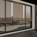Interior Space With Large Windows Wooden Blinds Wooden Floor And Green Outdoor View