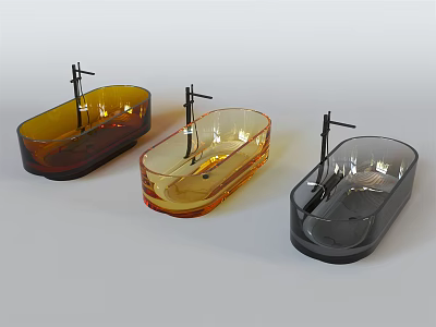 Modern Transparent Bathtubs in Brown Amber Gray with Black Metal Fixtures 3d model