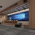 Spacious Modern Conference Hall Interior With Large Screen Red Seats And Wooden Decor