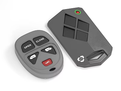Gray And Black Remote Controls With Open Close Stop Buttons Square Keys And Indicator Light 3d model