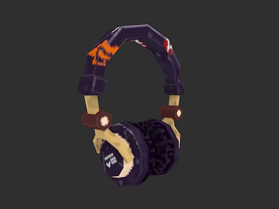 Stylish Purple Headphones With Orange Patterns Wooden Accents And Premium Audio 3d model