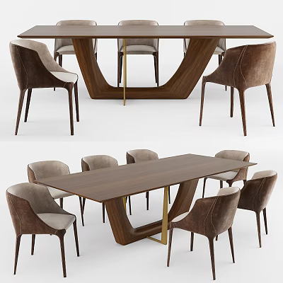 Modern Wooden Dining Table Set With Leather Chairs And Metal Accents 3d model
