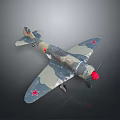 Detailed Camouflage Model Airplane With Red Star Emblems And Red Propeller Design